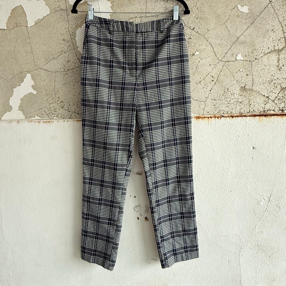 Plaid Pants Womens 36 US‎ 4 Slim Cropped Ankle Navy Purple ICHI Check Trousers
